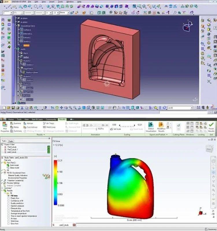 آموزش کتیا، پروژه طراحی قالب بادی بطری روغن موتور با CATIA و تحلیل آن با نرم افزار MoldFlow