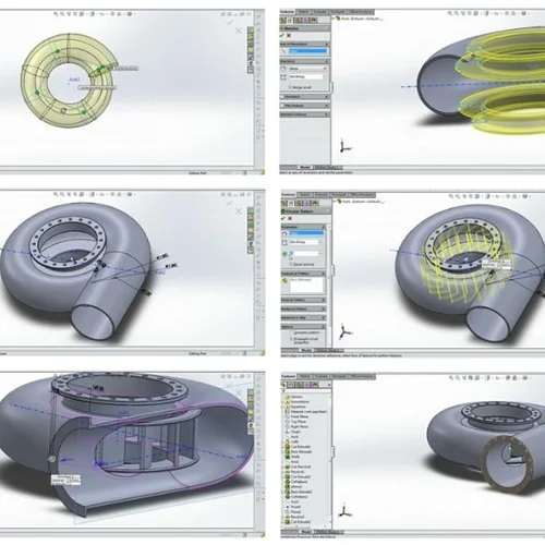 مدل سازی پوسته حلزونی و پره های داخل توربین در SolidWorks